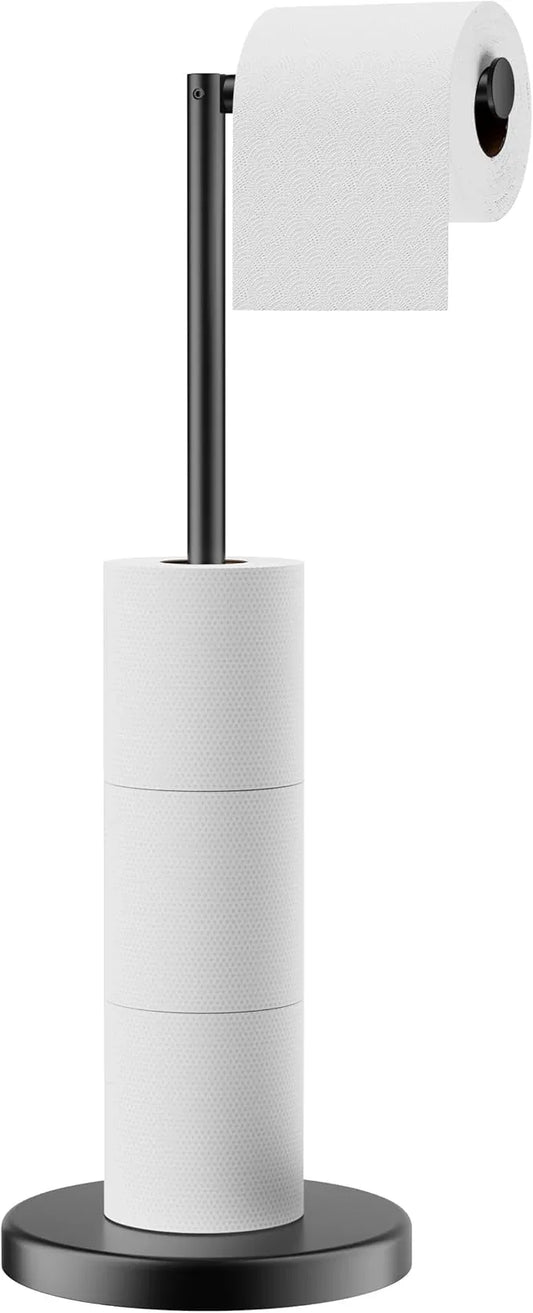 FORIOUS Toilet Paper Holder Stand, Modern Freestanding Tissue Roll Holder for Bathroom, Durable SUS 304 Stainless Steel and Weighted Base Toilet Paper Stand, Storage for 4 Rolls, Matte Black - ModernBath