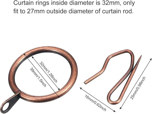 Hotop 30 Pcs Metal Drapery Curtain Rings 0.98/1.26/1.65 inch Interior Diameter and 30 Pcs Hanging Curtain Drapery Pin Hooks for Window Door Shower(Red Bronze,32 mm) - ModernBath