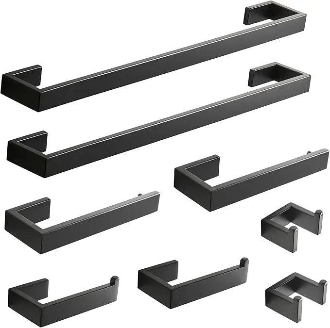 Fapully 8 Piece Bathroom Hardware Accessories Set Stainless Steel Matte Black Wall Mounted - ModernBath