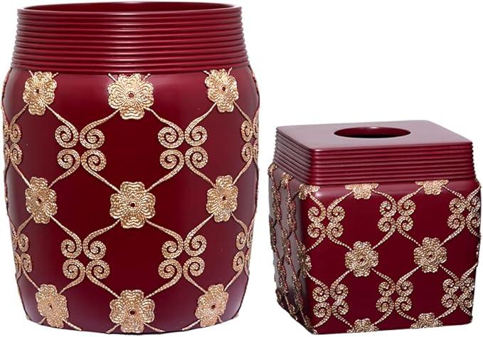 Zahari Home 2pc Elegant Rose Luxury Bathroom Accessories Set Modern Shower Basket & Tissue Box Classic Luxury Contemporary Decor Beautiful Unique Design Stylish Bathroom Accessories Set - ModernBath