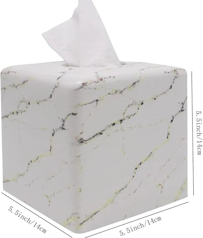 Huitony Marble Tissue Box Cover Square Decorative Stone Klenex Box Holder for Bathroom & Living Room with Handcrafted Texture (Marble-A) - ModernBath