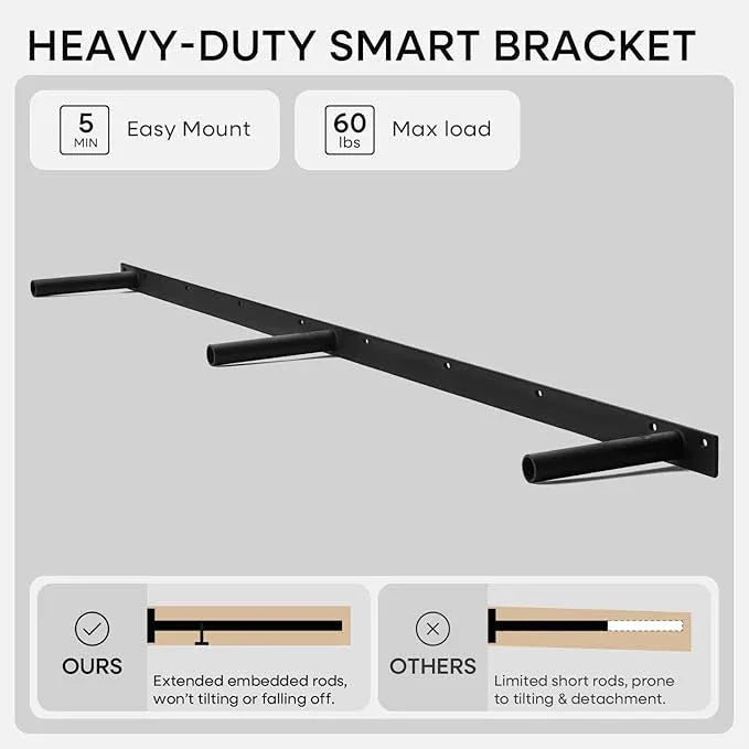 Homeforia Floating Black Shelf 60 inch, High End Solid Real Wood 60 inches Long Floating Shelves for Wall, Black Wooden 60inch Large Floating Shelves, Heavy Duty Bracket, 60 X 6.5 X 1.75 in, Set of 3 - ModernBath