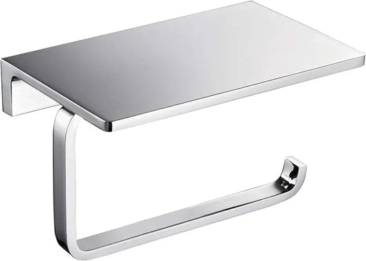 Toilet Roll Paper Holder for Bathroom Solid Brass and Superior Hotel Style Tissue Roll Holder with Cell Phone Storage Polished Chrome Finished - ModernBath