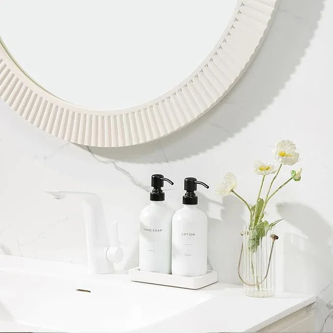 Prus Waso White Soap Dispenser Set, Contains Hand and Lotion Dispenser with Pump. Perfect for Guest Bathroom Decor. (White) - ModernBath