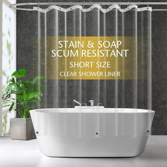 ZEMAHOME Short Size PEVA Plastic Shower Curtain Liner Premium Light Weight 72" x 66" Clear Bathroom Shower Showroom Curtain Liner with Rustproof Metal Gromments and Weighted Magnet - ModernBath