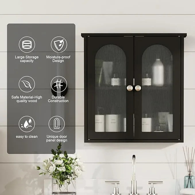 Black Bathroom Wall Cabinet,Bathroom Cabinet Wall Mounted with Arched,Medicine Cabinets Over Toilet,Surface Mount Medicine Cabinet for Laundry Room,Kitchen,Storage Cabinet 22x23 - ModernBath