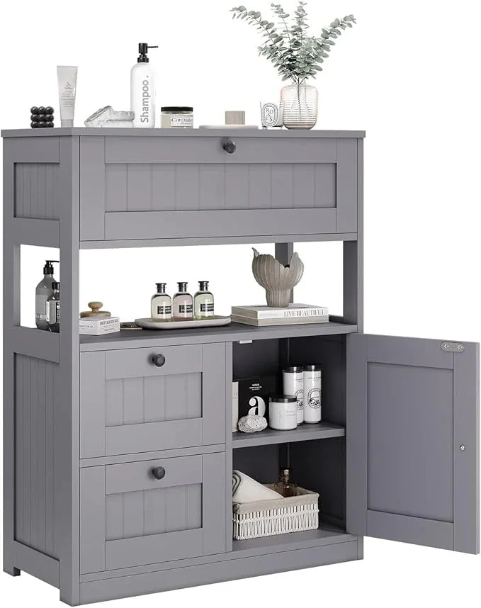 Bathroom Cabinet, Modern Bathroom Floor Storage Cabinet Organizer with 1 Door and 3 Drawers, Freestanding Cupboard for Kitchen/Living Room Use - ModernBath