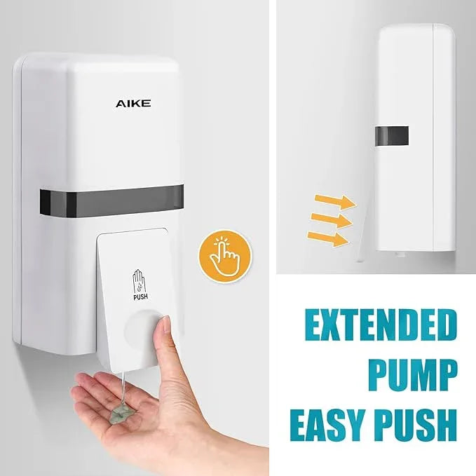 AIKE Wall Mount Liquid Soap Dispenser, 27oz Large Capacity with Extended Pump for Commercial Bathrooms,AK1008(White) - ModernBath