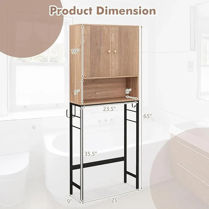 Over-The-Toilet Storage Cabinet, Metal Frame, Adjustable Shelf & Open Compartment, Freestanding Bathroom Organizer for Toilet & Laundry Room - ModernBath