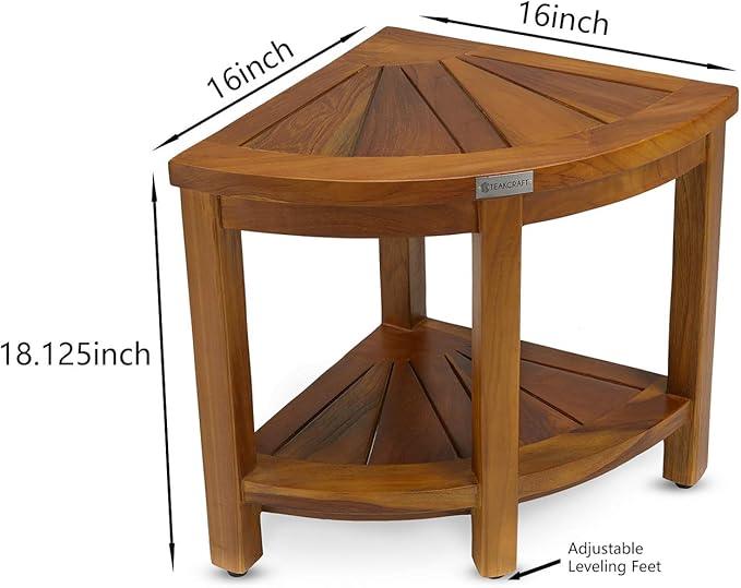 TeakCraft Teak Corner Shower Bench Seat for Bathroom - Waterproof Shower Stool - Fully Assembled, The Saga - ModernBath