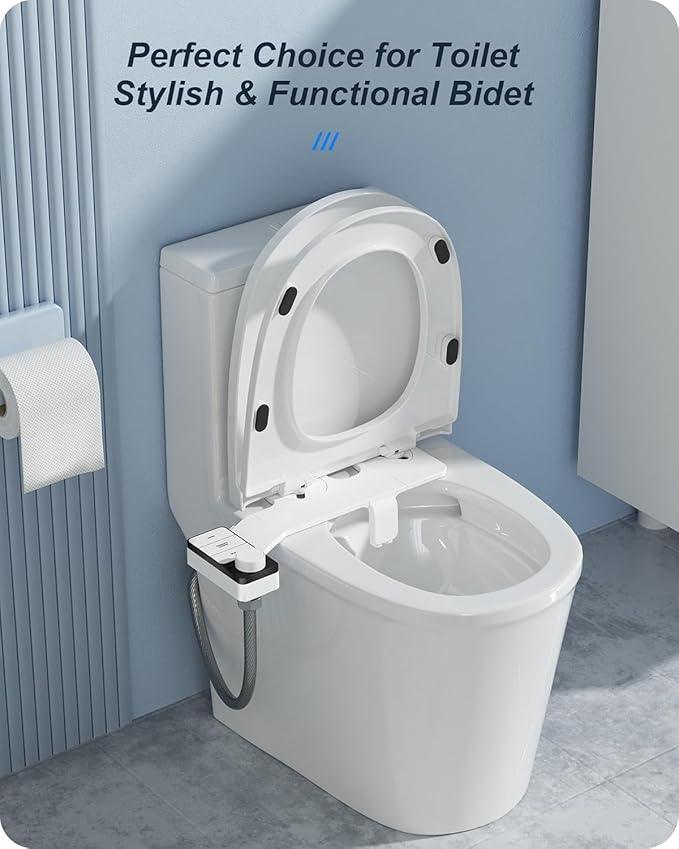 Hinmood Ultra-Slim Bidet Attachment for Toilet Dual Nozzles Feminine & Rear Wash Bidet Toilet Seat Attachment Non Electric Self Cleaning Adjustable Water Pressure, Rear Wash (KB002) - ModernBath