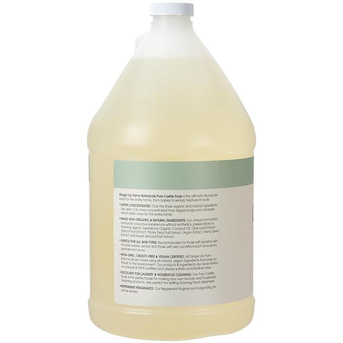 Ginger Lily Farms Botanicals Pure Castile Liquid Soap Refill, Peppermint Scent, 1 Gallon, All-Purpose Cleaner for Body, Face, Hair, Dishes, Laundry & Pets, Non-GMO, 100% Vegan & Cruelty-Free - ModernBath