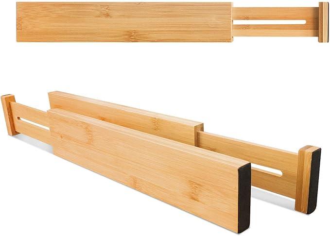 VaeFae Adjustable Bamboo Drawer Dividers, Expandable Drawer Organizer for Kitchen, Bedroom, Bathroom, Dresser and Office, 6-Pack - ModernBath