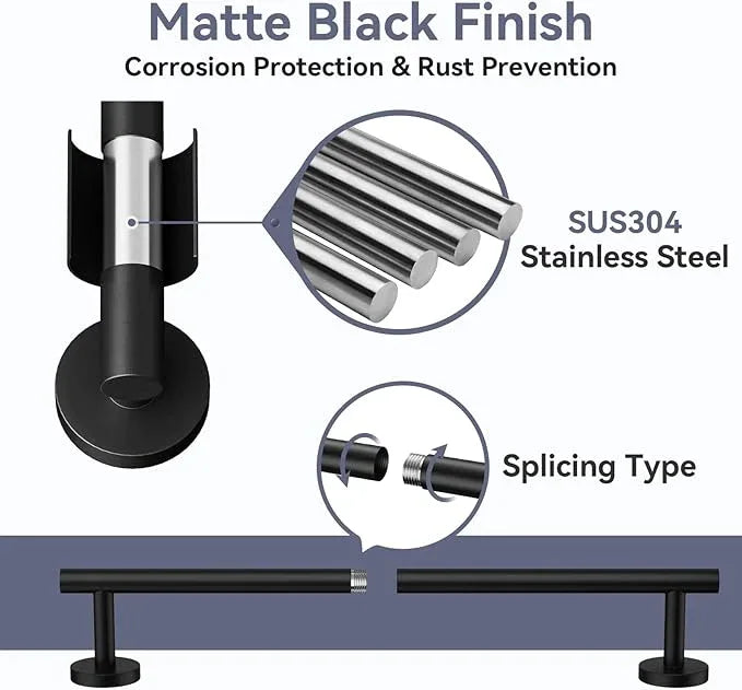 Matte Black Towel Bar Set, 18 Inch Bathroom Hardware Set, Wall Mounted Bathroom Towel Holder Set, Modern Bathroom Accessories, Durable SUS304 Stainless Steel, 4-Piece - ModernBath