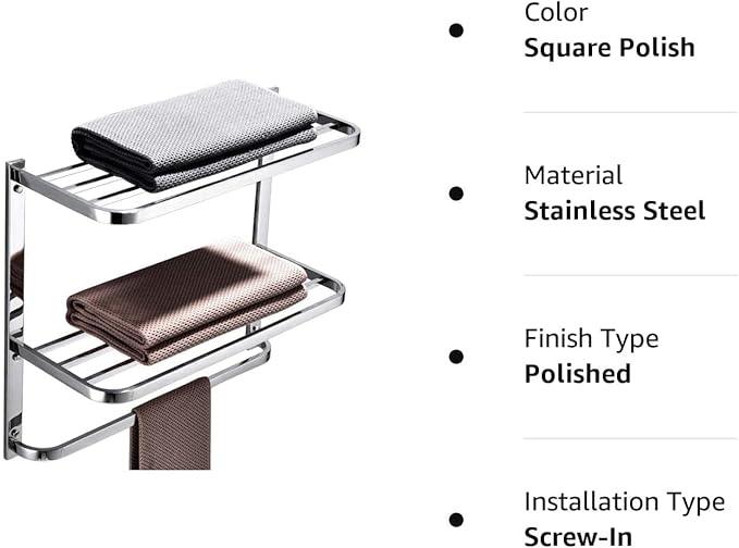 2-Tier Towel Rack Floating Shelf with Towel Bar, 24-Inch W x 8.75-Inch D Bathroom Hotel Towel Shelf, Wall Mount, Mounting Hardware Included,Polished Chrome - ModernBath
