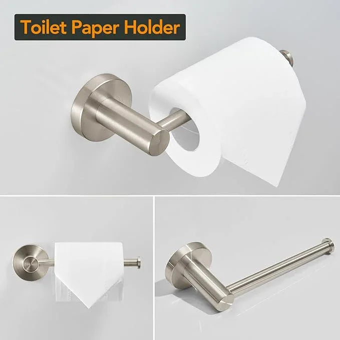 BESy 4 Piece Bathroom Accessories Set (Adjustable 16 to 26 Inch Towel Bar, Towel Ring, Toilet Paper Holder,Towel Hook), Wall Mounted Bath Hardware Accessory Fixtures Set,Stainless Steel/Brushed Nickel - ModernBath
