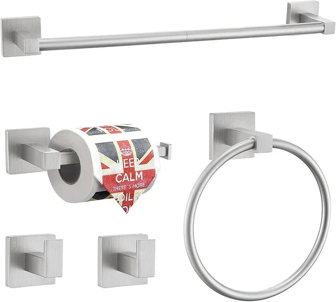 Lairuier 5-Piece Brushed Nickel Bathroom Hardware Set, Bathroom Accessories Set with Towel Bar, Toilet Paper Holder and 2 Towel Hooks SUS304 Stainless Steel Towel Bar Set Wall Mounted - ModernBath