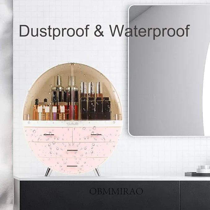 OBMMIRAO Elegant Dustproof Makeup Storage Organizer Box, Waterproof Large Cosmetics Organizer Storage with Drawers Skincare Cosmetic Display Cases for Countertop Bathroom Dresser Dedroom - ModernBath