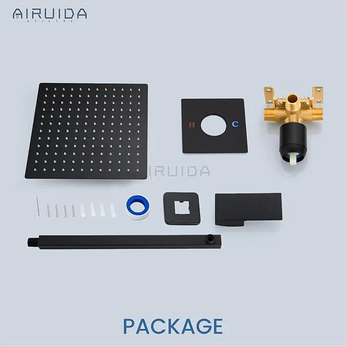 Airuida Shower Faucet Set Bathroom Rain Shower System SUS304 Stainless Steel Single Handle With Male Threads Rough-in Valve Shower Trim Kit 10 Inch Wall Mount Shower Head Matte Black - ModernBath
