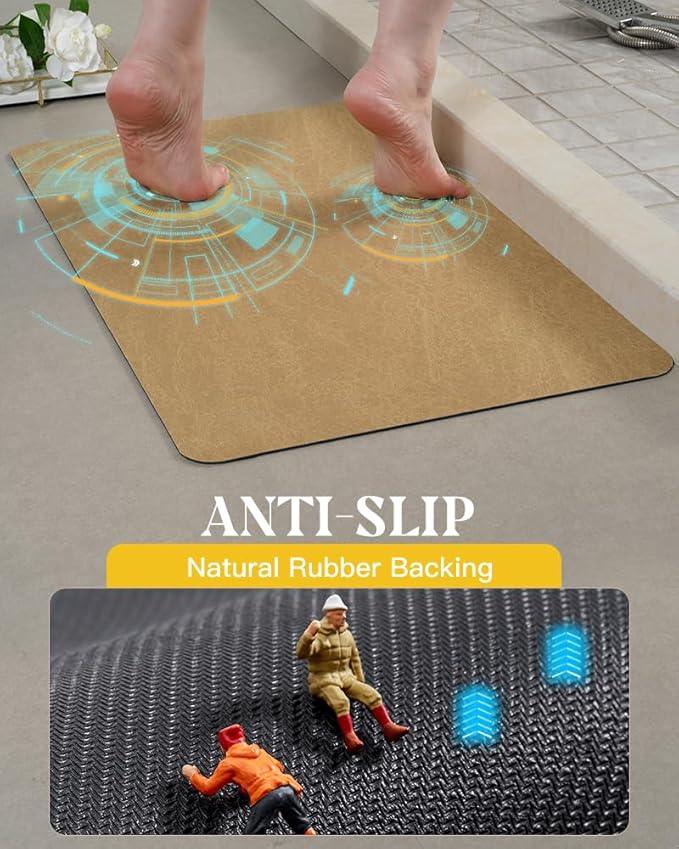 MontVoo -Bath Mat Rug-Rubber Backing Non Slip Quick Dry Absorbent Thin Bathroom Rugs Fit Under Door-Faux Suede Surface Bathroom Floor Mats-Shower Rug for in Front of Bathtub Shower Camel 16"x24" - ModernBath