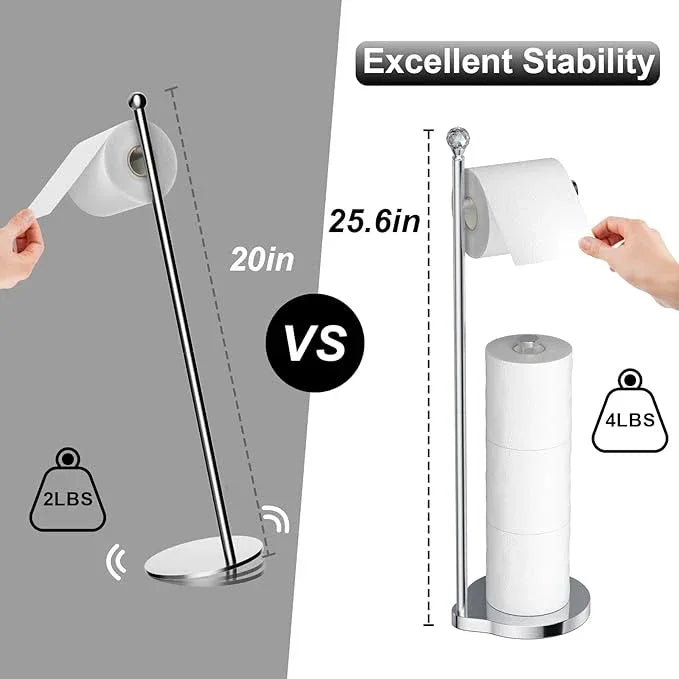 Toilet Paper Holder for Bathroom, Heavy Weighted Metal Free Standing Toilet Paper Storage with Crystal Ball, Toilet Paper Stand for Bathroom Accessories, Polished Chrome [Holds MEGA Rolls] - ModernBath