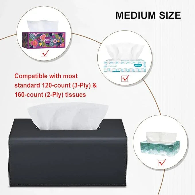 KINGFOM Tissue Box Cover, PU Leather Rectangular Tissue Box Holder with Magnetic Bottom Cover for Facial Tissues/Napkins, Office & Living Room Decor Box (Black) - ModernBath