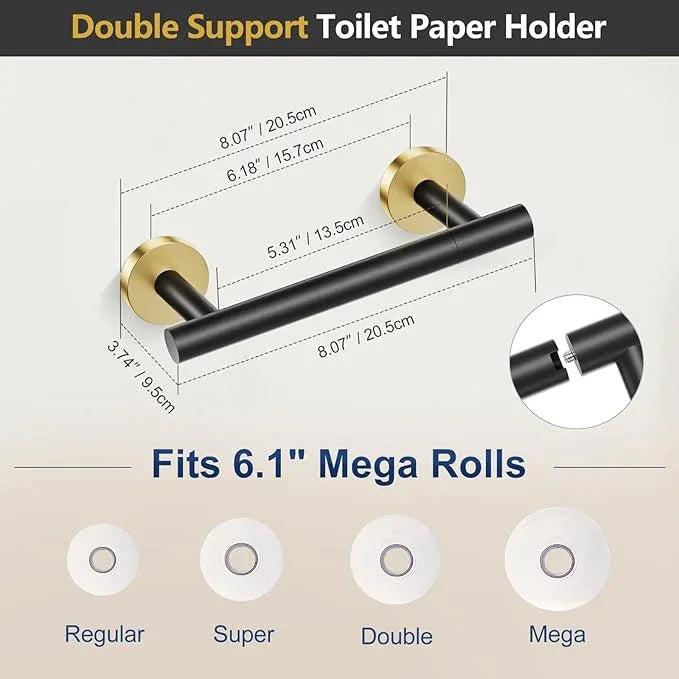 TQKAG Black and Gold 5 Piece Bathroom Hardware Accessories Set 23.6" SUS304 Stainless Steel Bathroom Towel Bar Holder Sets Double Post Pivoting Toilet Paper Holder Set Wall Mounted - ModernBath