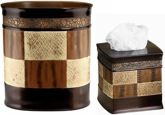 Zahari Home 2pc Zambia Animal Print Bath Accessories Set Waste Basket & Tissue Box Modern Classic Contemporary Decorative Beautiful Designs Bathroom Decor Set for Home Luxury Bath Set - ModernBath