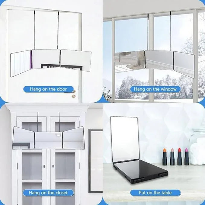 HIEEY 3 Way Mirror for Hair Cutting,360 Trifold Mirror with Height Adjustable Telescoping Hooks,and 5X Magnification,for Makeup, Hair Styling - ModernBath