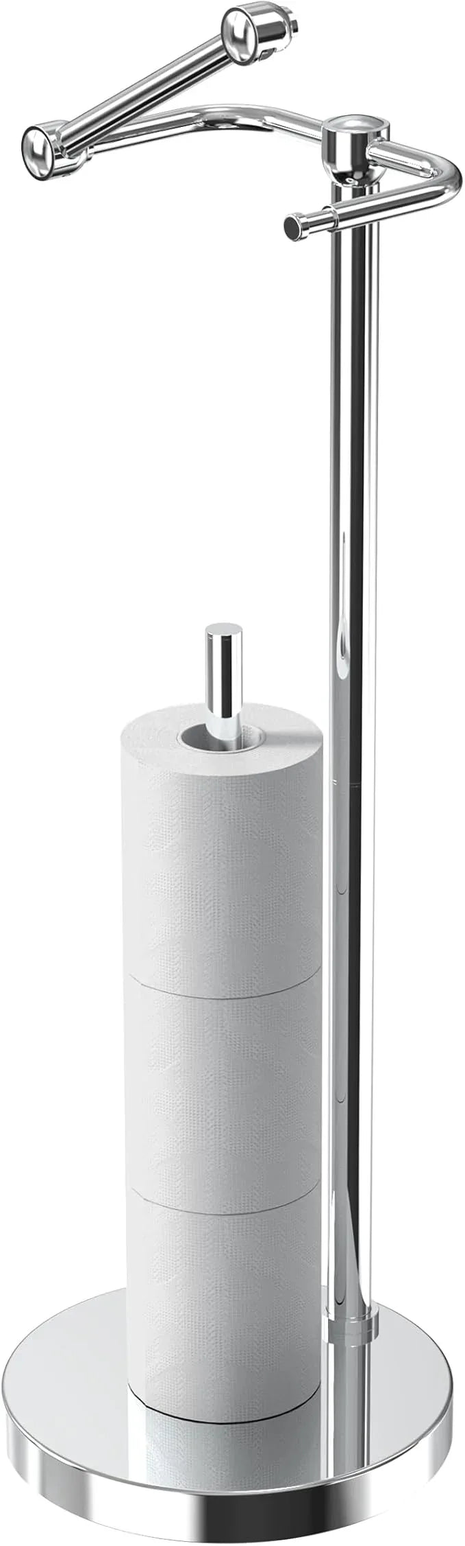 Toilet Paper Holder Stand, Post Pivoting Design Free Standing Toilet Paper Holder with Storage for 4 Rolls, SUS304 Stainless Steel Tissue Holder with Reserve, Heavy-Duty Base (Chrome) - ModernBath