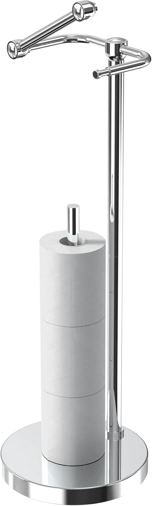 Toilet Paper Holder Stand, Post Pivoting Design Free Standing Toilet Paper Holder with Storage for 4 Rolls, SUS304 Stainless Steel Tissue Holder with Reserve, Heavy-Duty Base (Chrome) - ModernBath