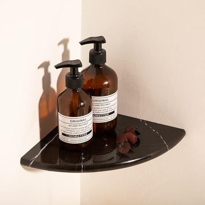 Lovdeco Marble Corner Shelf Wall Mount, Nero Marquina Black Marble Corner Shower Shelf, Polished 9" Round Edge Corner Shelves for Bathroom, Kitchen, Office, Living Room, 1 Piece - ModernBath