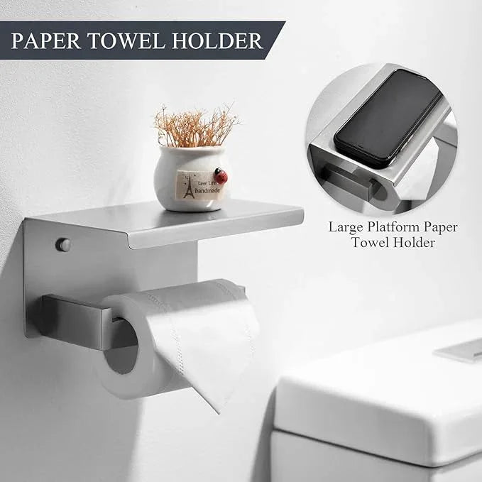 TURS Bathroom Hardware Set 4-Piece Brushed Bath Towel Bar Set Include 24 Inch Towel Bar Hand Towel Holder Towel Hook Toilet Paper Holder with Shelf Stainless Steel Bathroom Accessories Set - ModernBath