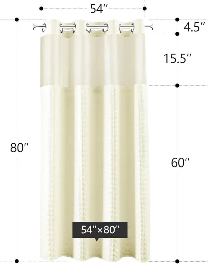 River Dream Cream Fabric Shower Curtain Set, Cotton Blend, Waffle Weave, with Snap in Replacement Liner，54 x 80 inches - ModernBath