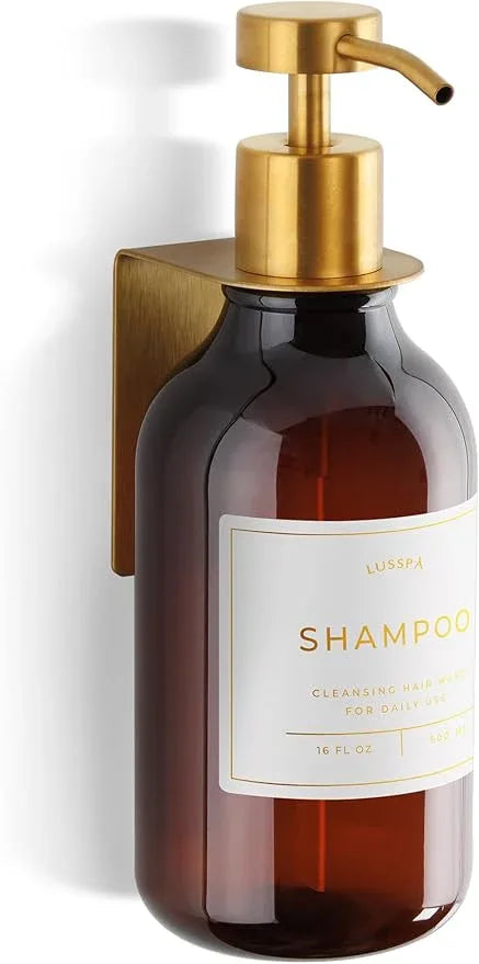 Shampoo & Conditioner Dispenser - Shower Soap Dispenser Wall Mounted - 16.9 Oz Plastic Bottle with Pump & Holder - Shampoo Dispenser - Shower Dispenser Chamber No Drill (1 X Amber/Gold) - ModernBath