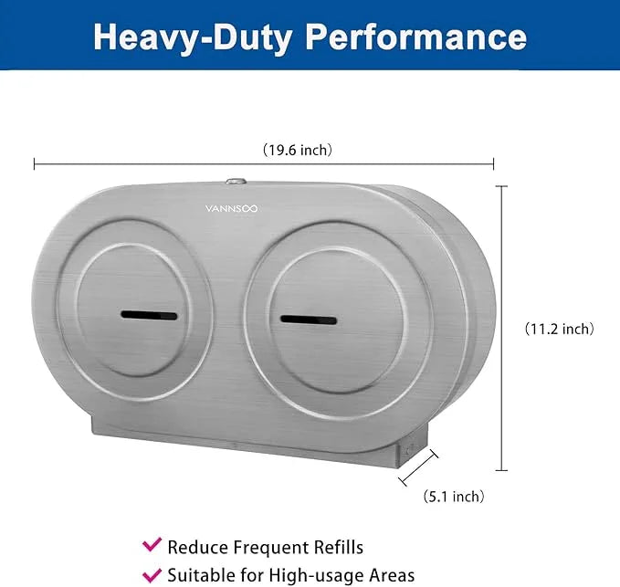 Twin Jumbo Toilet Paper Dispenser Wall Mount, 9" Commercial Stainless Steel Double Roll Toilet Paper Holder, Industrial Large Tissue Dispenser with Lock, Brushed - ModernBath
