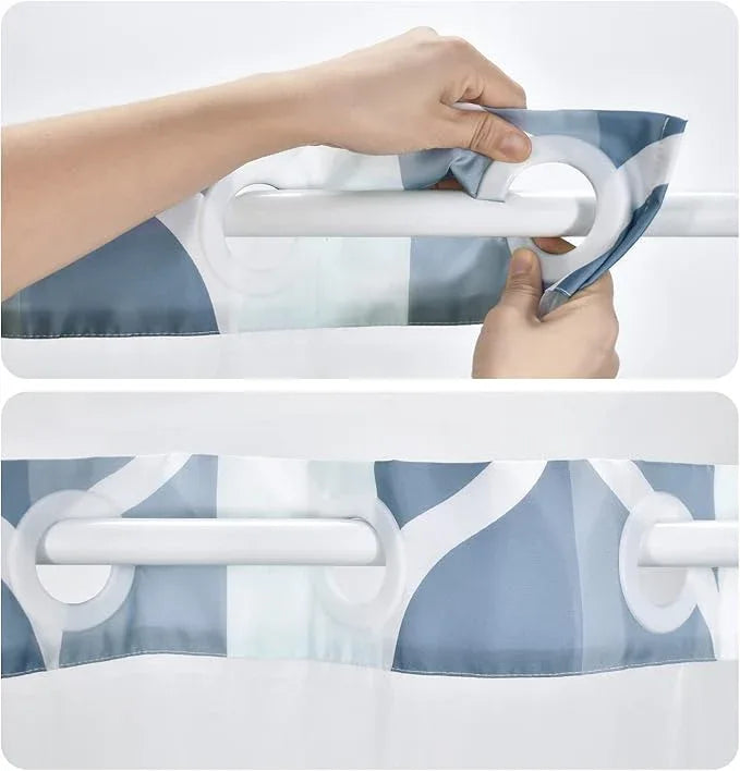 Yiatn No Hook Dark Blue Double Shower Curtain with Snap in Fabric Liner Set - Hotel Style with See Through Mesh Top Window, Modern Geometric Waterdrop Design,Waterproof and Washable, 71x74 INCH - ModernBath
