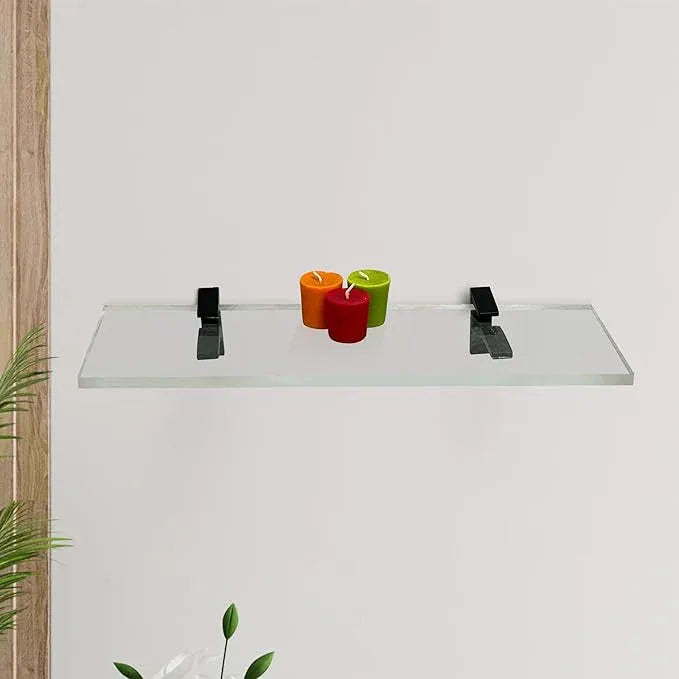 Clear Acrylic Shelves for Wall Storage, 6" W X 24" L, 3/4" Thick Wall Mounted Floating Shelves for Bedroom, Living Room, Bathroom, Kitchen -‎Easy Installation with Screws and Black Finish Brackets - ModernBath