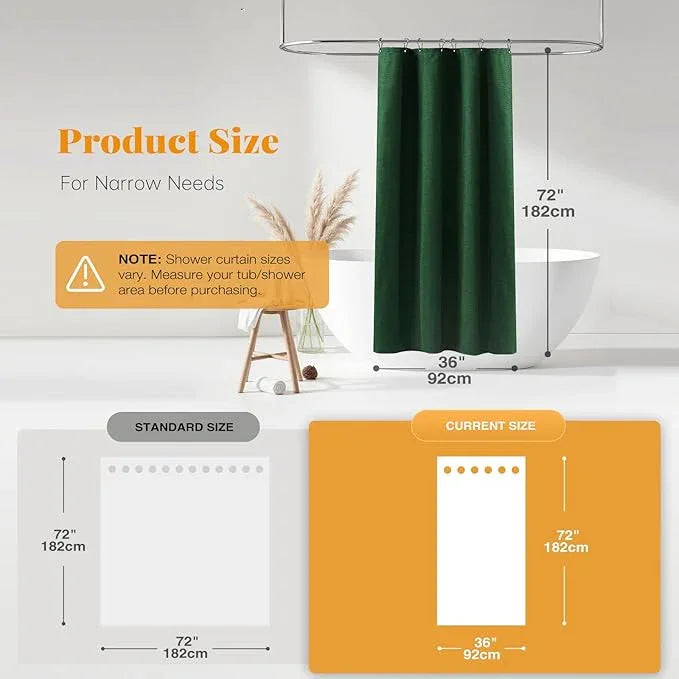 BTTN Stall Fabric Shower Curtain - 36x72 Inch Narrow Linen Textured Heavy Duty Shower Curtain Set with 6 Plastic Hooks, Hotel Luxury Half Waterproof Neutral Bath Curtains for Bathroom - Emerald Green - ModernBath