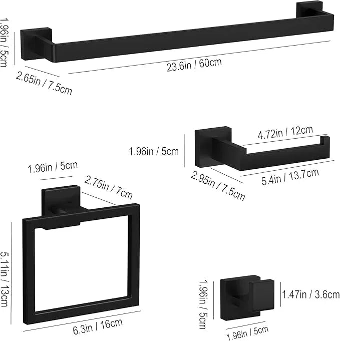 20-Piece Matte Black Bathroom Accessories Set – 23.6" Towel Bar, Towel Ring, Toilet Paper Holder & Hooks, Wall Mounted Bathroom Hardware, Rust & Corrosion-Resistant, Ideal for Modern Bathrooms - ModernBath
