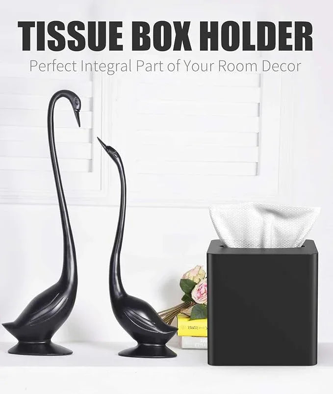 Livelab Tissue Box Cover Square - Oak Wood Tissue Box Holder for Living Room, Dinner Table, Bathroom, Office - Decorative Wooden Cube Facial Tissue Cover for Modern Farmhouse Home Decor | Black - ModernBath