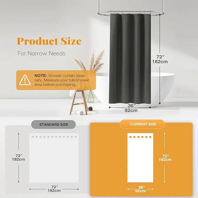 BTTN Stall Fabric Shower Curtain - 36x72 Inch Narrow Linen Cloth Heavy Duty Shower Curtain Set with 6 Plastic Hooks, Hotel Spa Luxury Half Waterproof Neutral Bath Curtains for Bathroom - Charcoal Grey - ModernBath