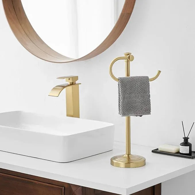 BESy 17 Inch Brushed Gold Stand Towel Bar Hanger Hand Towel Bar Bathroom Vanity Countertop Towel Holder Free Standing Stainless Steel Towel Ring Hardware Accessories Towel Rack - ModernBath