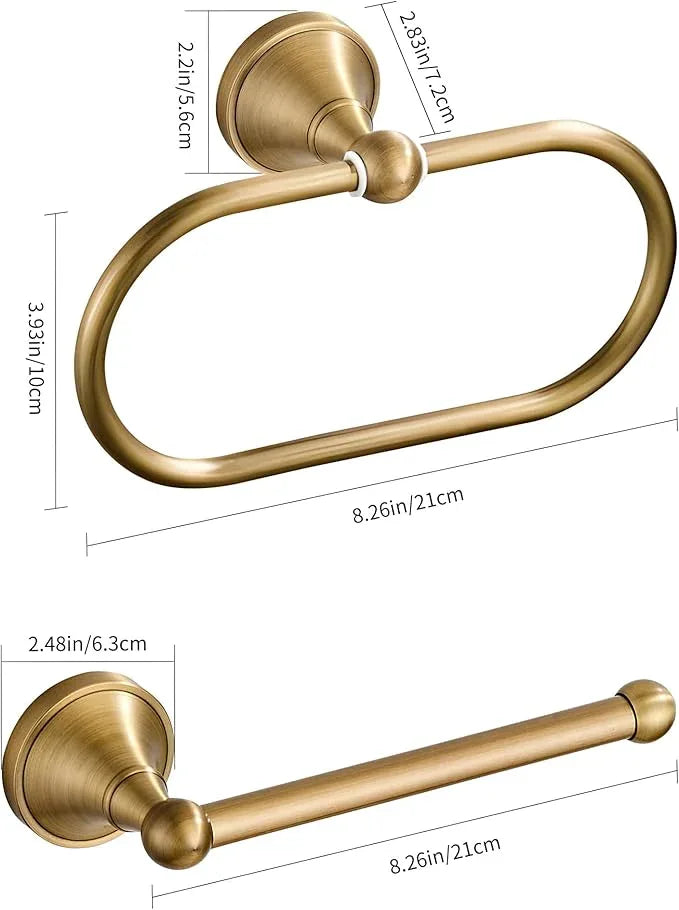 Antique Brass Toilet Paper Holder Towel Ring, Brass Towel Holder Toilet Paper Roll Holder, Rustic Vintage Oval Towel Rack Bathroom Accessories Set Hardware 2 Pieces Farmhouse Wall Mounted - ModernBath
