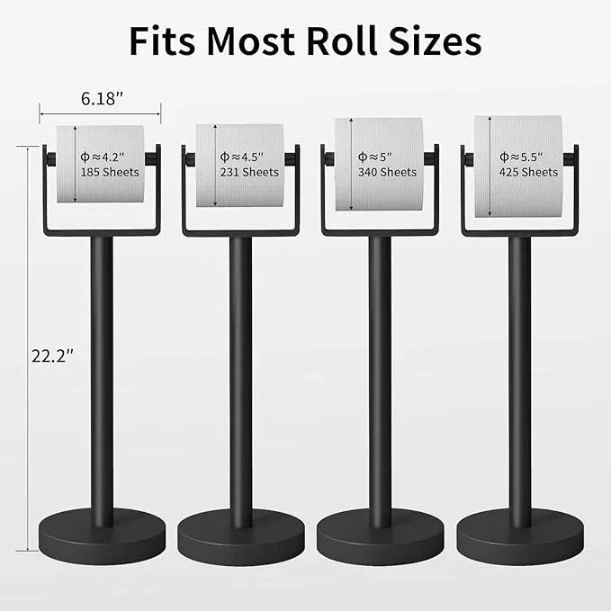 YUMORE Toilet Paper Holder Free Standing, Stainless Steel Toilet Paper Stand, Weighted Base Floor Tissue Roll Holder for Bathroom, Matte Black 200UP - ModernBath