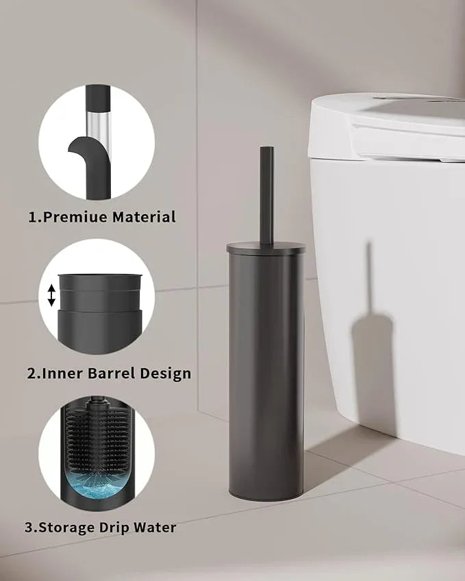 WZKALY Toilet Brush and Holder Set, Stainless Steel Toilet Bowl Brush with Lid, Rust Proof Toilet Cleaner Brush with Caddy, Durable Bristles, Splash Proof, Ideal for Bathroom（1 Pack, Matte Black） - ModernBath