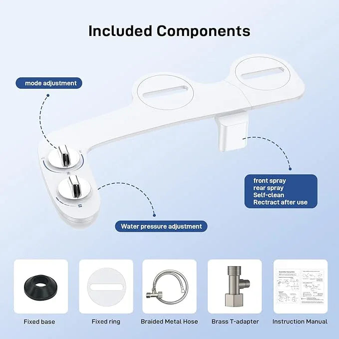 Bidet Attachment for Toilet, Toilet Bidet with Dual Self-Cleaning Nozzles, Rear and Feminine Wash, Adjustable Spray Pressure, Easy Installation, Hygienic Bathroom Accessory - ModernBath