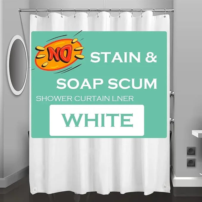 Eazzier Bath White Plastic Shower Curtain Liner, 72x72 Inch Thin Lightweight Plastic Bathroom Shower Showroom Inner Curtain with Rustproof Metal Grommet Holes and Weighted Magnets - ModernBath