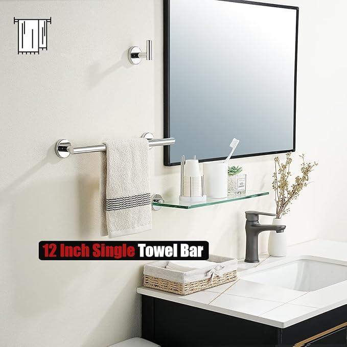 JQK Chrome Towel Bar, 15 Inch 304 Stainless Steel Thicken 0.8mm Towel Rack Bathroom, Towel Holder Polished Finished Wall Mount, Useable Length 12 Inch, TB110L12-CH - ModernBath