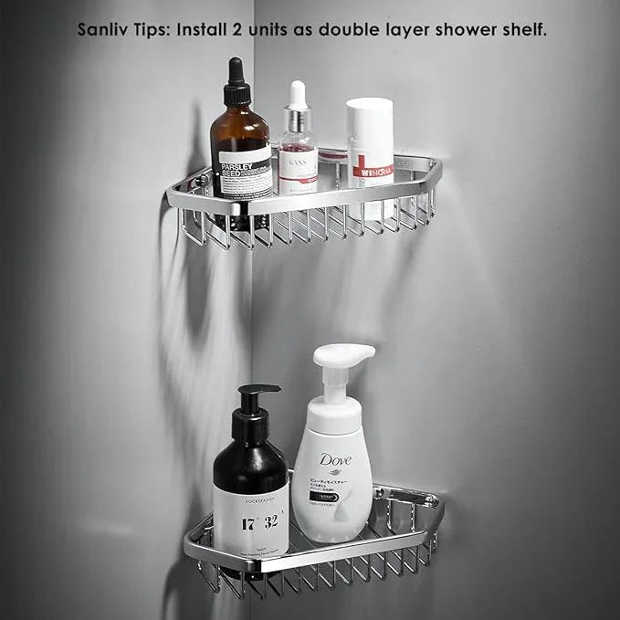 SANLIV Corner Shower Caddy Basket,Shampoo Holder for Shower Wall,Inside Shower Shelf Bathroom Organizer,Solid Brass Material in Polished Chrome - ModernBath